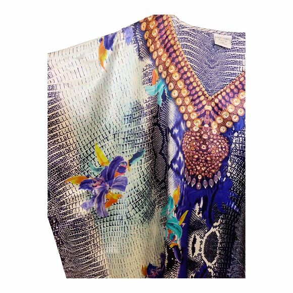 Gold Coast floral snake print poly silk kaftan tunic dress womens one size NWT - Picture 2 of 7